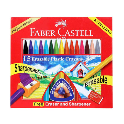 Восковой карандаш Faber-Castell, 15 цветов, стираемый карандаш