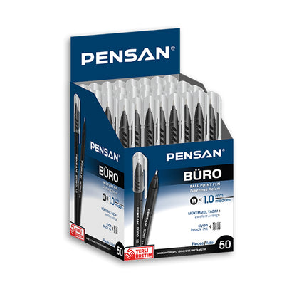 Черная шариковая ручка Pensan Buro 100 мм — упаковка из 50 шт.