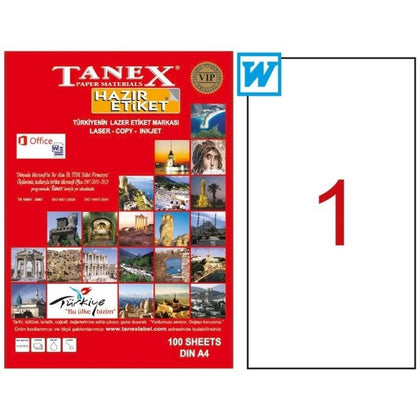 Tanex TW-2000 Lazer Etiket 210x297mm (100 Adet)