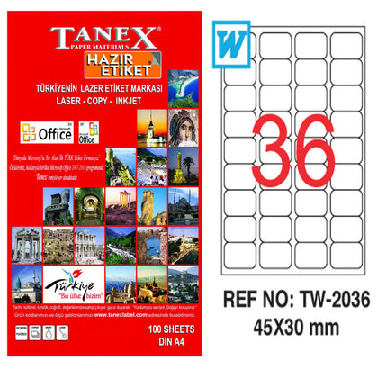 Лазерная этикетка Tanex TW-2036 45x30 мм (упаковка 100 шт.)